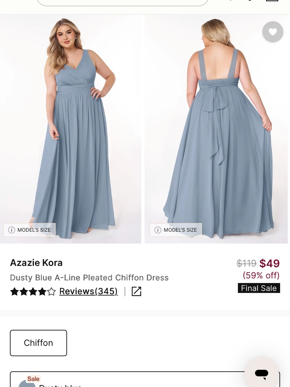 Azazie Dusty Blue Kora V-Neck Chiffon Maxi Dress
